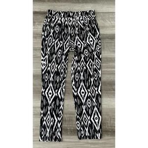 B Design Black White Ikat Diamond Pants Size S Stretch Slinky USA F2